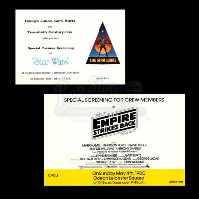 Lot # 7 - Harry Lange Auction - Star Wars Special Preview Screening Ticket and Invitation for Crew