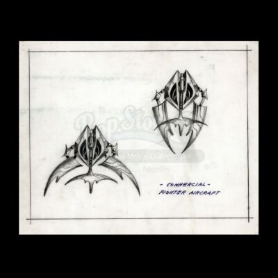 Lot # 13 - Harry Lange Auction - Hand-Drawn Fighter Aircraft Concept with Retractable Wings