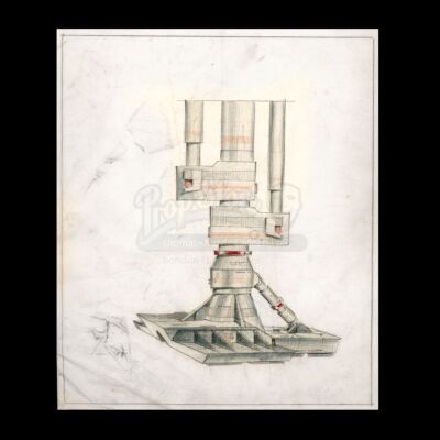Lot # 46 - Harry Lange Auction - Hand-Drawn Coloured Star Ship Undercarriage with Details of Hydraulic Structure