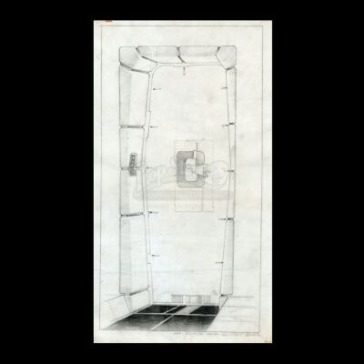 Lot # 50 - Harry Lange Auction - Hand-Drawn Pirate Ship Interior Cockpit Door