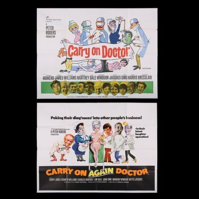 Lot #29 - CARRY ON DOCTOR (1967) AND CARRY ON AGAIN DOCTOR (1969) - Two UK Quad Posters 1967-69