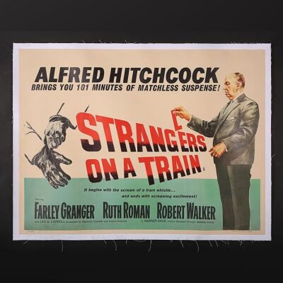 Lot #192 - STRANGERS ON A TRAIN (1951) - UK Quad Poster 1958 Re-Release