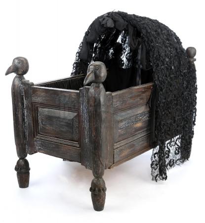 Lot #17 - ADDAMS FAMILY VALUES (1993) - Pubert Addams' (Kaitlyn and Kristen Hooper) Carved Wooden Baby Crib - 2