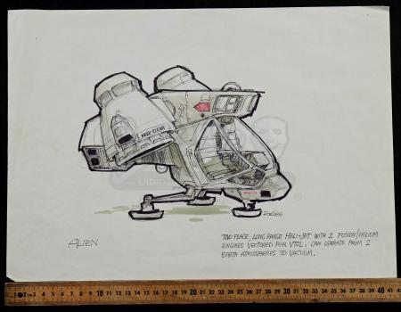 Lot #21 - ALIEN (1979) - Hand-drawn Ron Cobb Nostromo Heli-Jet Concept Sketch - 4
