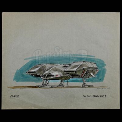 Lot #28 - ALIENS (1986) - Hand-Drawn Ron Cobb Sulaco Dropship Concept Sketch