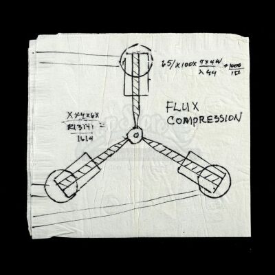 Lot #70 - BACK TO THE FUTURE (1985) - Doc Brown's (Christopher Lloyd) Flux Capacitor Napkin Drawing