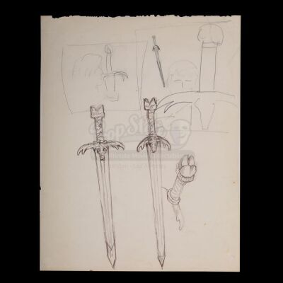 Lot #203 - CONAN THE BARBARIAN (1982) - Ron Cobb Hand-Drawn Father's Sword Design