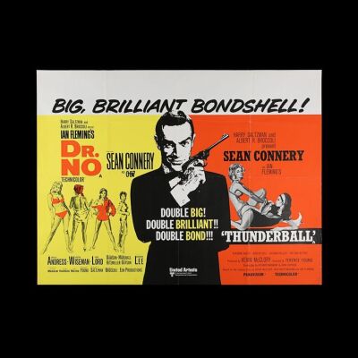 Lot #13 - DR. NO (1962) / THUNDERBALL (1965) - UK Quad Double-Bill Poster, 1972 Re-Release