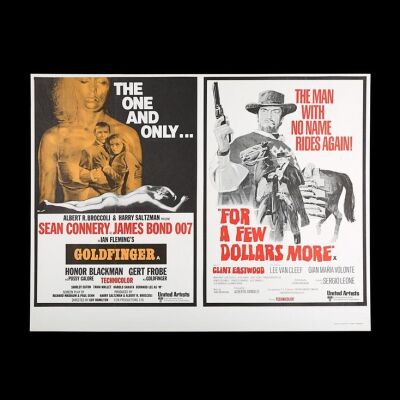 Lot #27 - GOLDFINGER (1964) / FOR A FEW DOLLARS MORE (1965) - UK Quad Double-Bill Poster, 1969 Re-Release