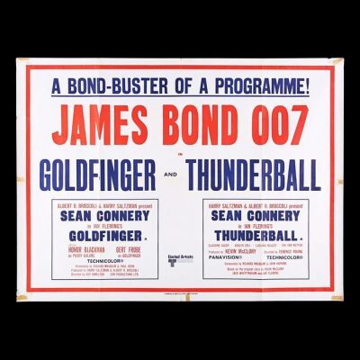 Lot #31 - GOLDFINGER (1964) / THUNDERBALL (1965) - UK Quad Double-Bill Poster, 1968 Re-Release