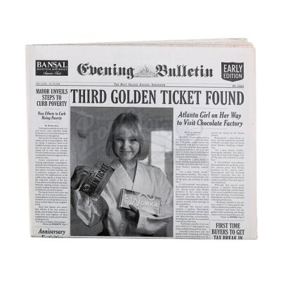 Lot #23 - Charlie And The Chocolate Factory - "Third Golden Ticket Found" Prop Newspaper