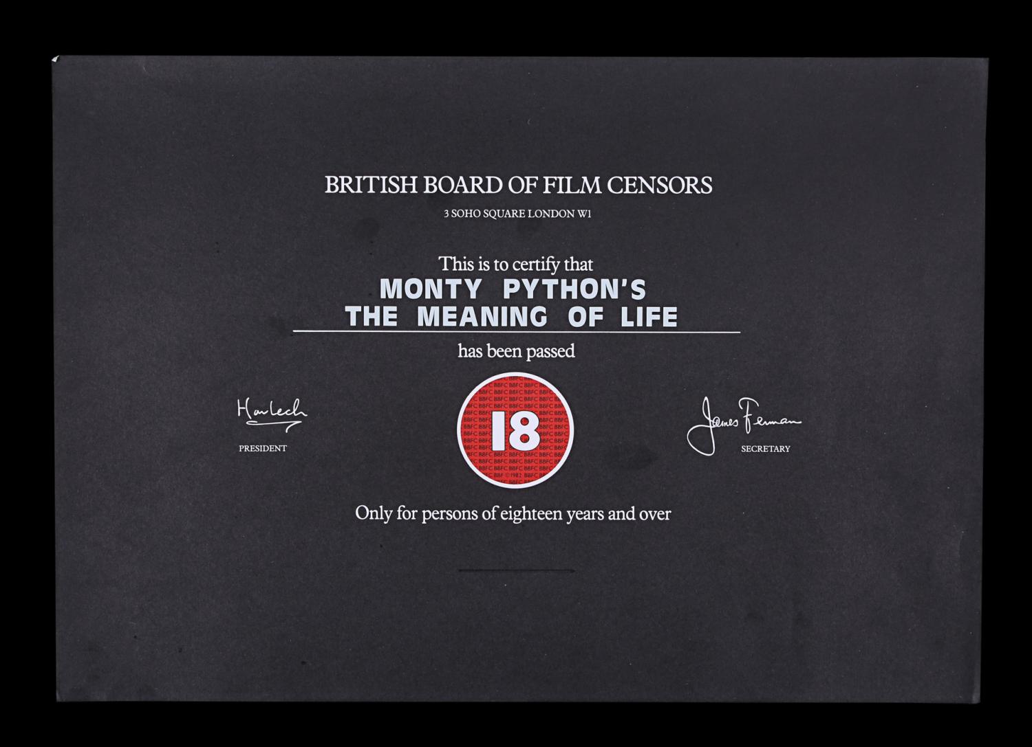 Lot #68 - VARIOUS PRODUCTIONS - BBFC Certificates Modern Collection - 2