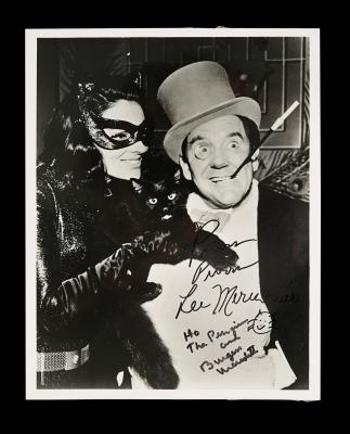 Lot #132 - BATMAN (1966) - Black-and-White Still, 1966, Autographed by Lee Meriwether and Burgess Meredith