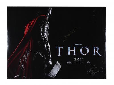 Lot #143 - THOR (2011) - UK Quad, 2011, Autographed by Chris Hemsworth, Tom Hiddleston and Kenneth Branagh