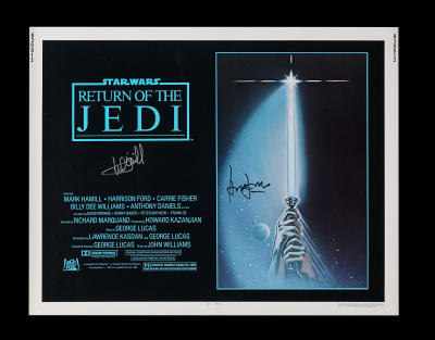 Lot #324 - STAR WARS: RETURN OF THE JEDI (1983) - US Half Sheet Autographed by Mark Hamill and Harrison Ford