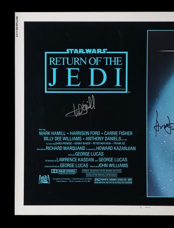 Lot #324 - STAR WARS: RETURN OF THE JEDI (1983) - US Half Sheet Autographed by Mark Hamill and Harrison Ford - 2
