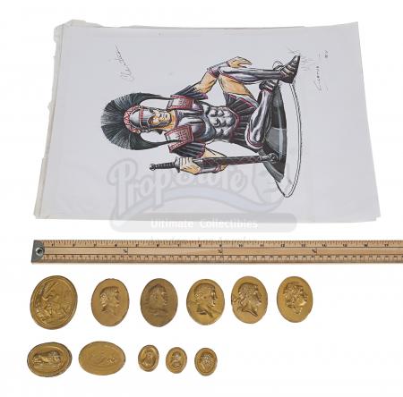 Lot #9 - ALEXANDER (2004) - Hand-Drawn Alexander (Colin Farrell) Costume Sketches, Printed Character Concept Designs, and Gold Coins - 10