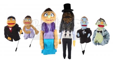 Lot #54 - AVENUE Q (STAGE SHOW) - Wedding Puppet Collection: Kate Monster, Nicky, Princeton, Rod, Kate Monster NIghtmare Suit, Princeton Nightmare Suit
