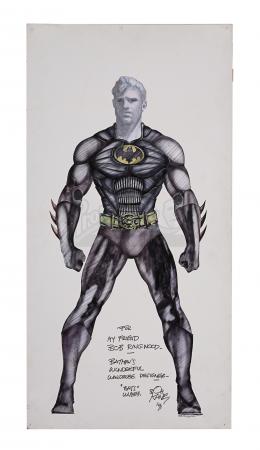 Lot #78 - BATMAN (1989) - Bob Ringwood Hand-drawn Batman (Michael Keaton) Costume Design
