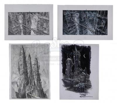 Lot #865 - VAN HELSING (2004) - Four Allan Cameron Hand-painted and Drawn Castle Concept Artworks
