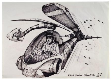 Lot #113 - FLASH GORDON (1980) - Charles Lippincott Collection: Pair of Hand-drawn Chris Foss Space Scooter Concept Sketches - 2