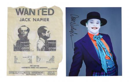 Lot #36 - BATMAN (1989) - Jack Nicholson-autographed Joker Photo and Jack Napier "Wanted" Poster