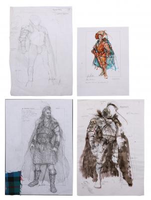 Lot #177 - HIGHLANDER (1986) - Hand-illustrated James Acheson "MacLeod", "Kurgan", and "Ramirez" Costume Designs