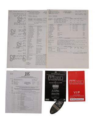 Lot #910 - STAR WARS: THE PHANTOM MENACE (1999) - Kenny Baker Estate Collection: Kenny Baker Personal Script Pages, Call Sheets and Premiere Tickets