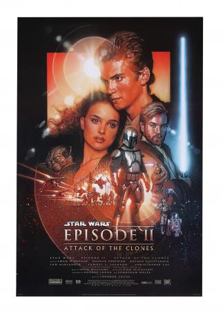 Lot #913 - STAR WARS: ATTACK OF THE CLONES (2002) - Howard Kazanjian Collection: George Lucas-signed Single-sided US Version "B" One-Sheet