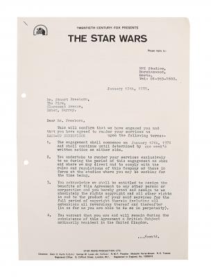 Lot #928 - STAR WARS: A NEW HOPE (1977) - Stuart Freeborn's Contract of Employment