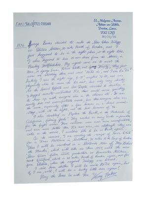 Lot #932 - STAR WARS: ORIGINAL TRILOGY (1977-1983) - Kenny Baker Estate Collection: Kenny Baker Handwritten Letter Detailing Personal History of Making Star Wars