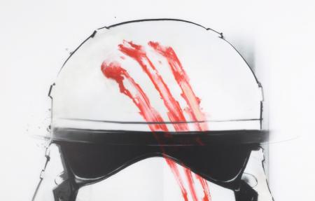 Lot #1008 - STAR WARS: THE FORCE AWAKENS (2015) - Harrods "Star Wars Gallery" Bloodied FN-2187 Stormtrooper Helmet Acrylic Screen Print - 3