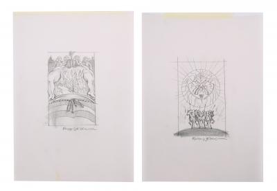 Lot #1045 - TEENAGE MUTANT NINJA TURTLES III (1993) - Pair of Hand-drawn Morgan Weistling Poster Concept Sketches