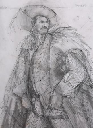 Lot #178 - HIGHLANDER (1986) - Hand-drawn James Acheson "Connor MacLeod" and "Ramirez" Costume Design Sketches with Fabric Samples - 5