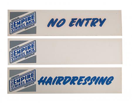 Lot #947 - STAR WARS: THE EMPIRE STRIKES BACK (1980) - "Hairdressing", "No Entry" and Blank Door Signs