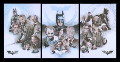 Lot #58 - BATMAN BEGINS (2005), THE DARK KNIGHT (2008), DARK KNIGHT RISES (2012) - Set of Three Matching Hand-numbered Limited Edition Screen Prints, 2020