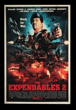 Lot #244 - THE EXPENDABLES 2 (2012) - San Diego Comic Con Exclusive Poster Autographed by Dolph Lundgren, Terry Crews and Randy Couture, 2012