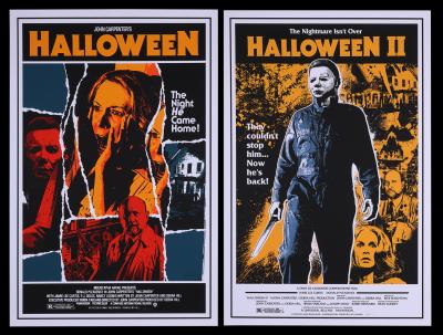 Lot #101 - HALLOWEEN (1978) AND HALLOWEEN II (1981) - Two Signed and Hand-Numbered Limited Edition Prints by James Rheem Davis, 2014, 2016